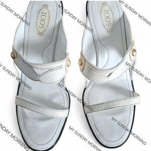 Tod’s White Pebble Leather Slide Mule Heels 8.5 Made in Italy